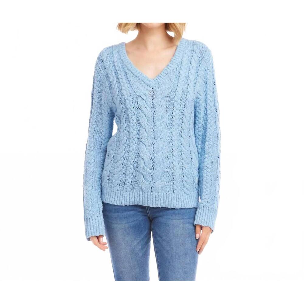 NEW KAREN KANE cable knit long sleeve sweater in blue